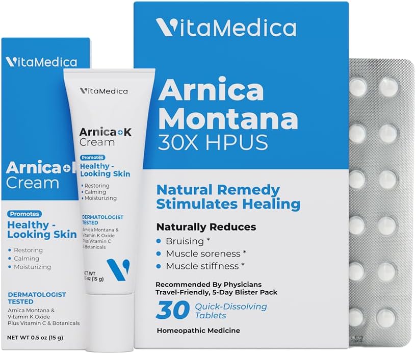 Arnica Montana 30X Pacote Blister + Arnica & Vitamina K Topical Cream (Creme tópico de vitamina K)