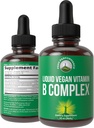 B complesso liquido gocce Vegan supplemento. Migliore 5 B Vitamine con B3 Niacina, B6, B7 Biotina, B9 Folate, Methylcobalamin B12. B-Complex per capelli, unghie della pelle, energia. Per adulti, uomini, donne