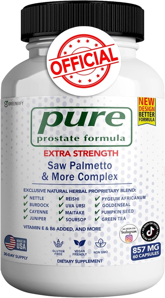 Prostate formula Pure Saw Palmetto & More Complex 857 mg Prostate Supplements for Men Capsules, Health Supplements - Gehienezko Indarra, Natural guztiak Funtzio Normala eta Osasuntsuari laguntzeko (1)