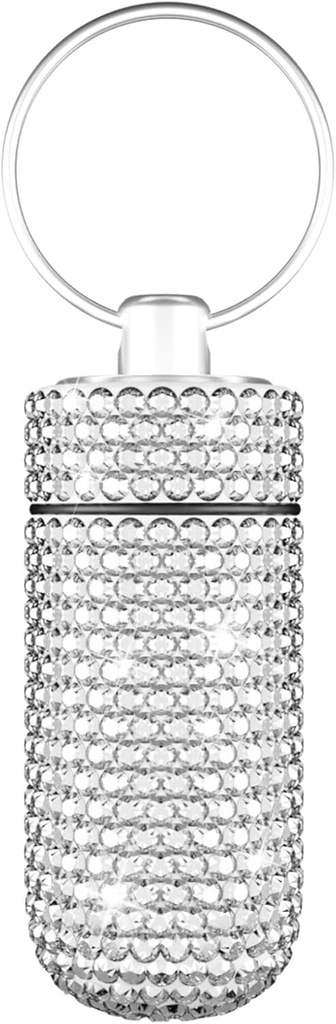Yuchew Bling Pill Case Pill Container Renstone Pill Box Portulyator Yüksək Pocket Pill Qızdırıcı Şərh üçün şüşə, Açık, Camping (Silver)