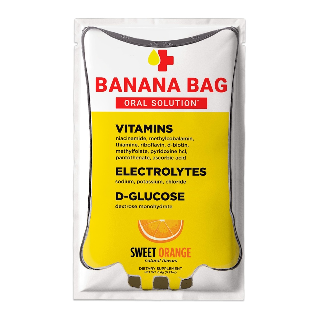 Banana Bag Oral Solution Recovery Packets – Sweet Orange 30pk | A Refreshing Blend of Electrolytes, Vitamin C, and B-Complex for Hydration and Energy. Convenient, Easy-to-Mix, and Perfect for Any Lifestyle.