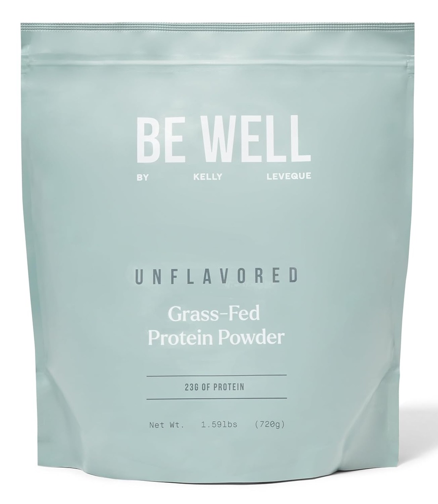 Be Well by Kelly Unflavored Grass-Fed Beef אבקת חלבון, 23G של חלבון ו- Zero Carbs (1 Ingredient, 30 המשרתים) 9 Amino Acids + 3 BCAAs No Soy, No Milk, Stevia-Free, No Sugar הוסיף 1.59lb 720g 720g 720g