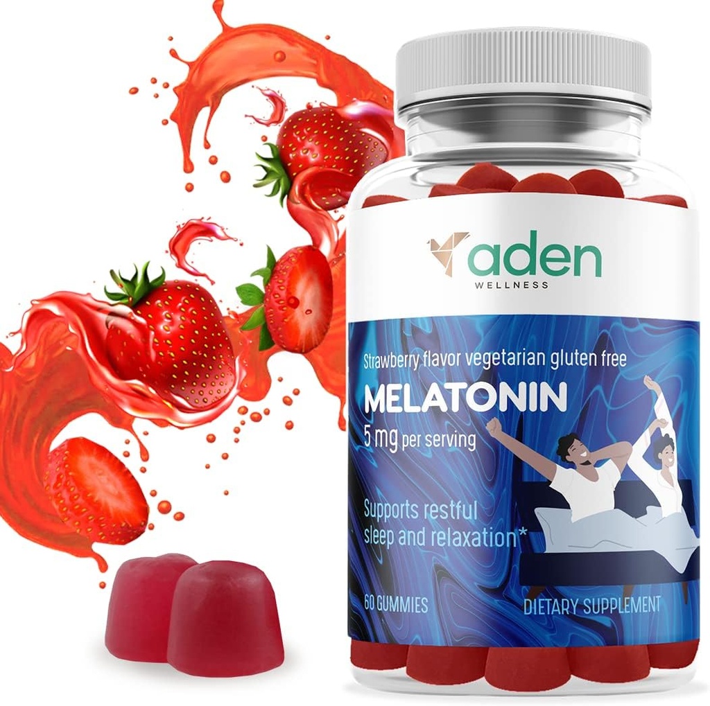 Extra Strength Melatonin Gummies for Adults and Teenagers - 5 mg per Serving - Natural Aids - Calm Gummies for a Good Night's Rest - 60 Chews