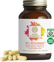 PURE SynERGY D3 + K2 Kompleks | Vegan Vitamin D3 K2 Complex | Organisk D3 Supplement med vitamin K2 og K1 Plus organiske hele mat | støtter bein, hjerne og immun helse (60 kapsler)