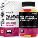 Renew Actives Kids Multivitamin 4 Gummies per servering - støtter helse, hår, hud, negler, øyensyn, sterke bein, tenner og gummer - Tastig og næringsrik for voksne barn - laget i Canada - 60 gummier