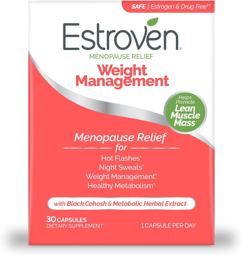 Estroven Weight Management for Menopause Relief - 30 Ct. - Clinically Proven Ingredients Help Manage Waga, Zapewniają nocne poty & Hot Flash Relief * Kapsułki wolne od narkotyków i gluteny