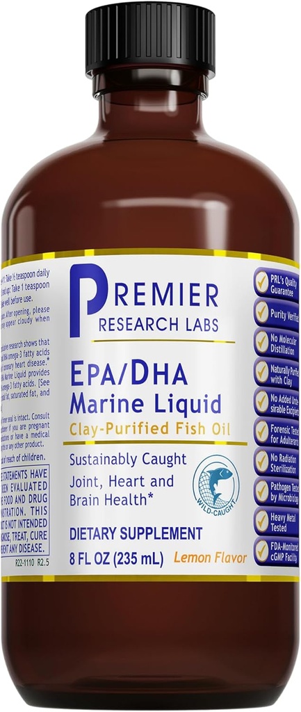 Premier Research Labs EPA / DHA Marine Liquid - Omega 3 Fish Oil Liquid Liquid, Omega 3 Liquid Fish Oil Dodatek pro dospělé, kloub, srdce, a Brain Health Support - 8 Fl Oz láhev