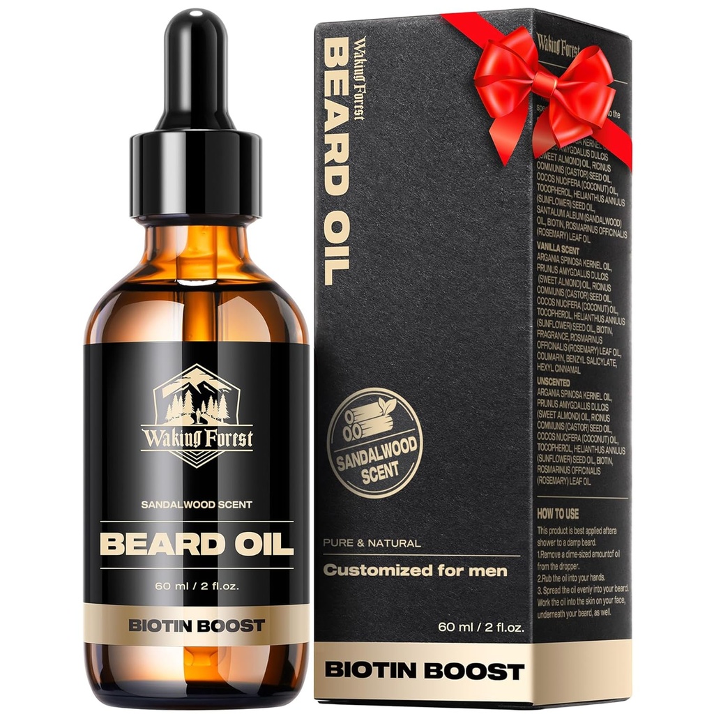 Voksende Forest Beard Growth Oil - Biotin Sandalwood Oil med E-vitamin, Rosemary & Castor til Thicker, Softer, Stærkere Beards (2oz)