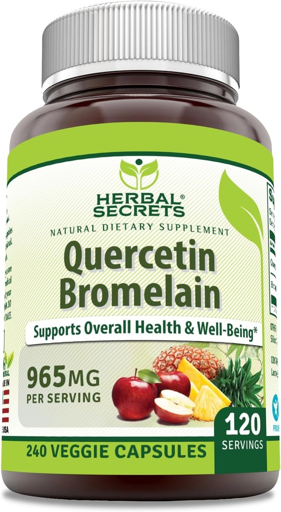 Herbal Secrets Quercetin 800mg Bromelain 165mg, Veggie kapsulak osagarria | Ez-GMO | Gluten Free | Made in USA (965 mg, 240, Count)