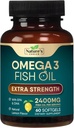 Omega 3 Supplément à l'huile de poisson 2400 mg - Triple Strength EPA & DHA Huile de poisson Omega 3, Supplément aux acides gras essentiels Softgels, Suppléments de soutien pour la santé du cerveau et du coeur, Non-OGM sans gluten, 60 Softgels