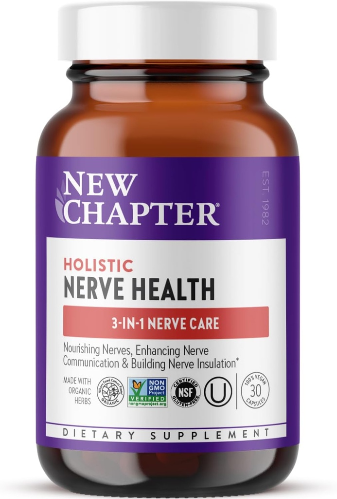 New Chapter Nerve Health Supplement for 3-in-1 Support from Head to Toe - Vitamin B1 Generates Energy for Nerves, Vitamin B6 Enhances Healthy Transmission, Vitamin B12 Builds Insulation, 30ct