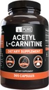 רכיבים מקוריים טהורים של Acetyl L-Carnitine (365 קפסולות) No Magnesium Or Rice Fillers, Always Pure, Lab מאומת