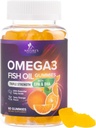 Omega 3 Gummies de aceite de peixe - Suplemento de saúde cardíaca Omega 3 para adultos e nenos con alta absorción DHA & EPA, apoio conxunto e cerebro, delicioso laranxa Flavor de aceite de peixe Vitaminas, 60 Gummies