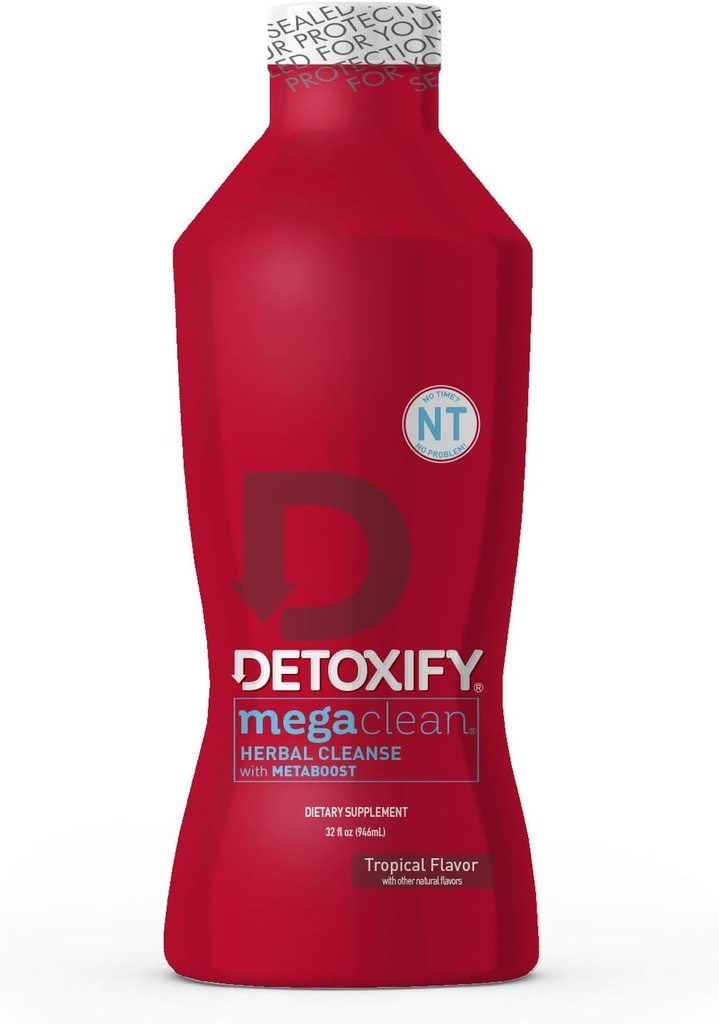Afgiftning - Mega Clean NT Herbal Cleanse - Tropical - 32 oz - Professionelt Formuleret Herbal Detox Drink - Forbedret med MetaBoost Eliminering Behov for PreCleanse - Plus Sticker
