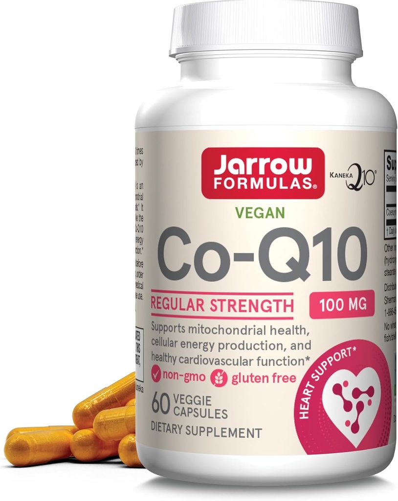 Jarrow Formulas Co-Q10 100 mg - Apoio antioxidante para a saúde mitocondrial, produción de enerxía celular e función cardiovascular saudable - 60 cápsulas de Veggie - Non-GMO - Gluten Free