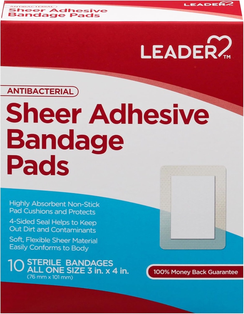 LEADER Sheer Лепило превръзки Плочки, Пакети Blends with Skin, Highly Abrund Non-Stick Pad, За първа помощ и защита на раните, Сравни с Band-Aid, Всички един размер 3/4" x 4," 100 ct.
