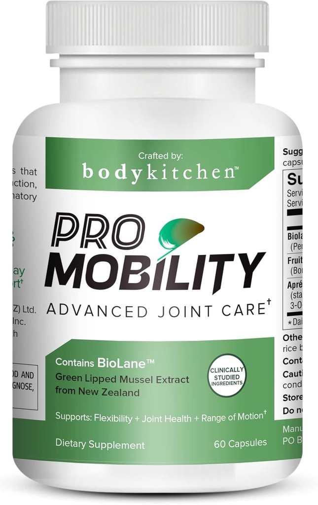 Body Kitchen ProMobility Joint & Muscle Support – 1050 mg Green-Lipped Mussel Extract, FruiteX-B® & Boswellia for Mobility & Comfort (60 Capsules)