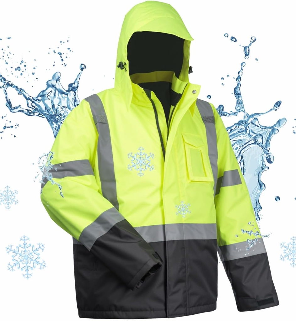 toolant 100% Waterproof Safety Jackets for Men, Hi Vis Reflective Work Jackets, Construction Rain Coats for Cold Weather