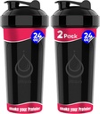 2 PACK, Double 24 oz Shaker Bottles with Powerful Wire Whisks for Protein Mixes | Leakproof Blender Shaker Bottles (Black)| BPA-Free & Dishwasher Safe | Shaker Cup for Protein Shakes