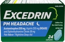 治疗头痛的Excedrin PM, Acetaminophen 250mg, Aspirin 250mg, 二苯胺 Citrate 38mg, Pain Reliever, 夜间睡眠援助, 24 Counter