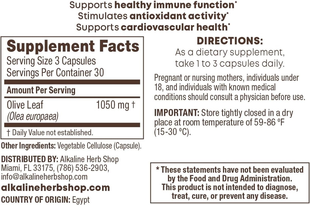 Alkaliska Herb Shop Olive Leaf Supplement 90 kapslar