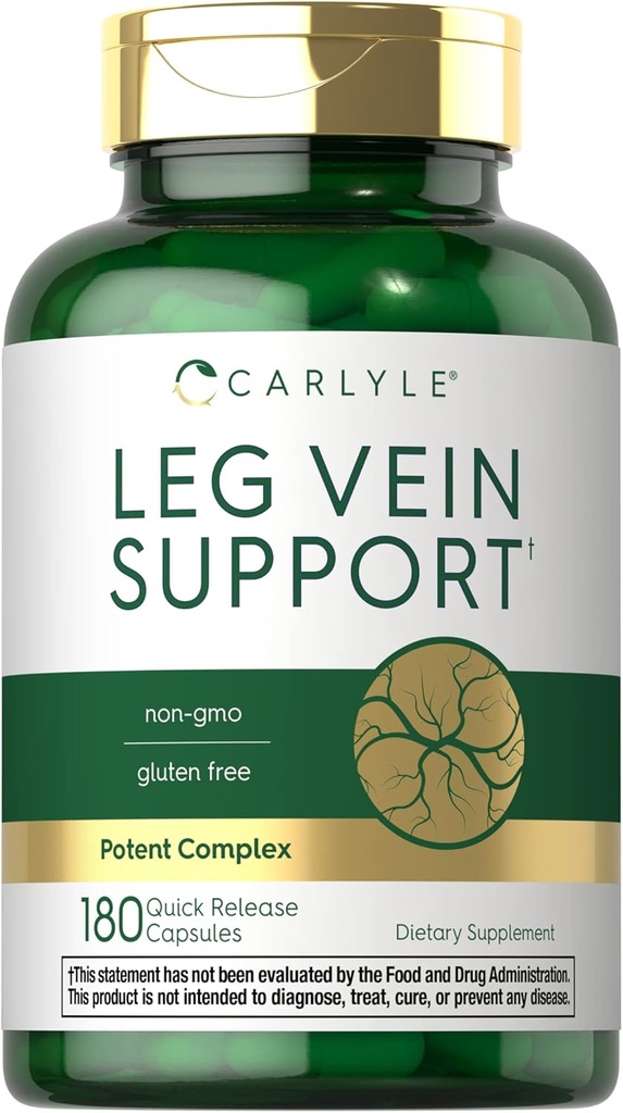 Carlyle Leg Vein Suplemento Silencio 180 Capsules Silencioso Apoyos Función de Veinte Saludable ← No GMO, Gluten Free