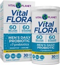 Planet Vital - Vital Flora Probiotic for Men, 60 Billion CFU, 60 Diverse Strains, 7 Organic Preboles, Program Stable Shelf Pria untuk Dukungan Imune, Gas Relief, Digetical Kesehatan 30 Kasules