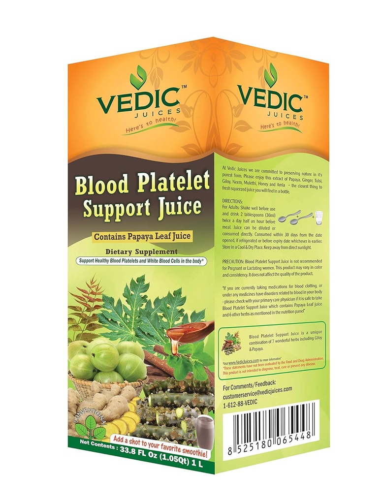 Vedic Juice Pepaya Leaf + Flavor Pepaya - Blood Platelet Juice - Support Immune & Digetical Enzyme Health - 33.8oz, Ideal for Daily Use