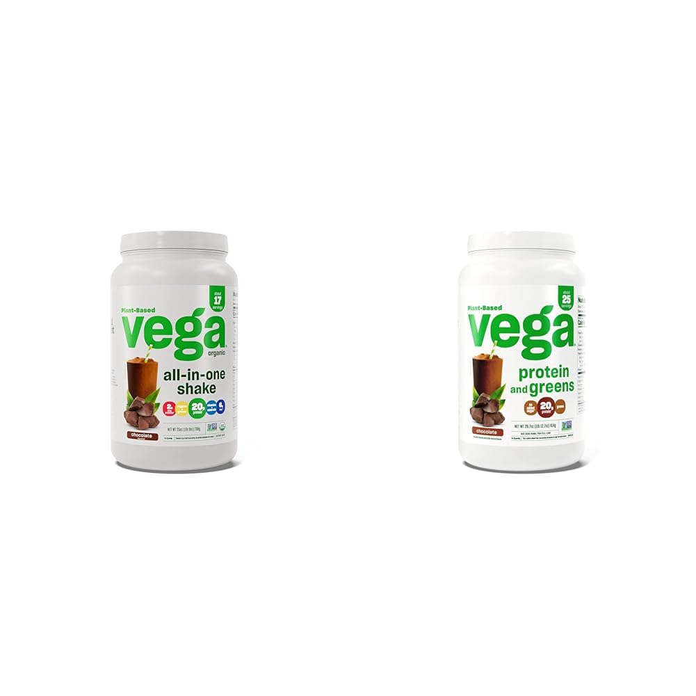 Vega Organic All-in-One Vegan Protein Powder, Chocolate & Protein and Greens Protein Powder, Chocolate