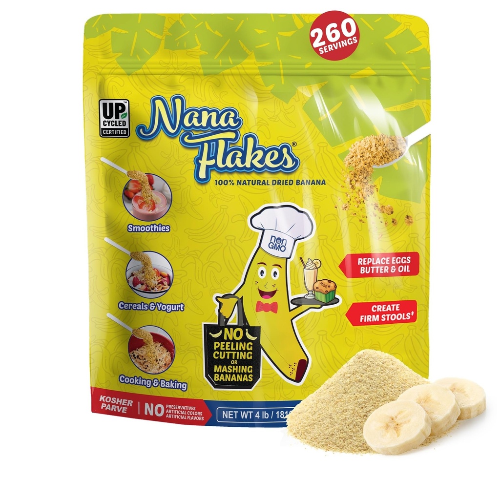 Nutritional Designs Nana Flakes 100% Natural Banana Powder, Digestive Support - Source of Potassium & Fiber - Substitute for Eggs, Butter, or Oil in Baking (2LB Bag)
