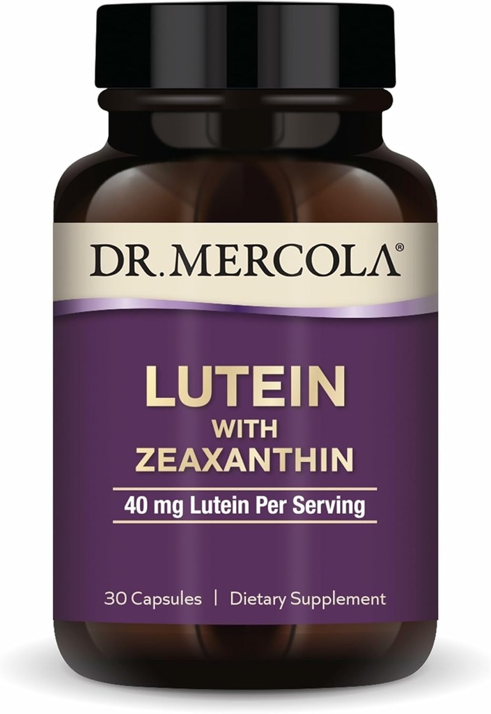Dr. Mercola Lutein com Zeaxantina, 30 Servings (30 cápsulas), 40 mg Lutein por serviço, Suplemento dietético, Suporta Visão Saúde e Função Cognitiva, Não-GMO