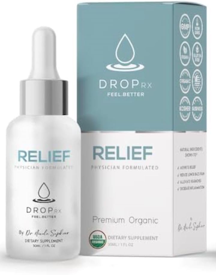 DropRx Relief by Dr. Nicole Saphier – Devils Claw & Organic Ginger Root Extract, Supports Joint Health & Digestive Wellness , Organic, Non GMO, Vegan, Gluten Free & Kosher, Made in USA (2 Fl Oz)