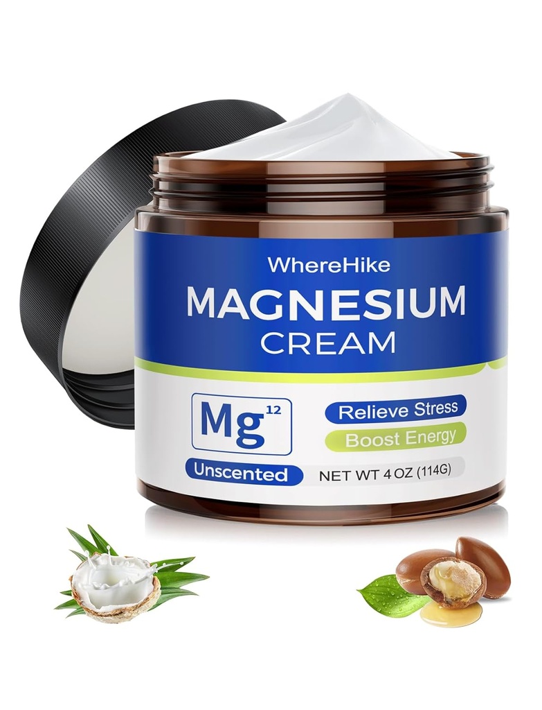 Crema di Magnesio Topico Naturale per il Sonno, Lozione di Magnesio di Notte per il Dolore e Crampe di Gamba,Rilassamento Muscolo,Calmo,Idratazione profonda per la cura della pelle-Unscented