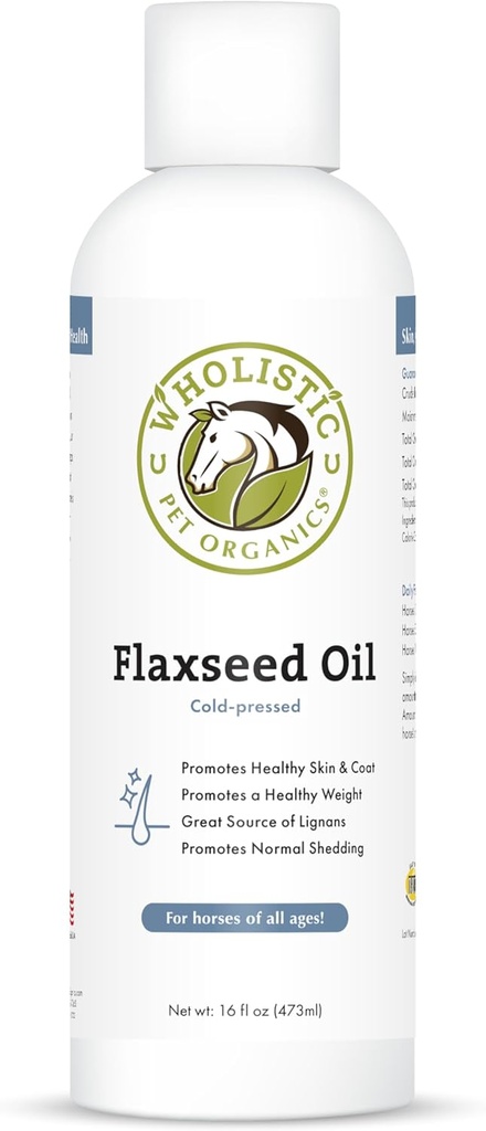 Wholistic Pet Organics Vlaszaadolie: Biologische Vlaszaadolie voor paarden -Flax Oil Horse Supplement met Antioxidant Rich Rosemary en Omega 3, 6 vetzuren voor Cardio, Immune, Huid en Coat Health-16 Oz