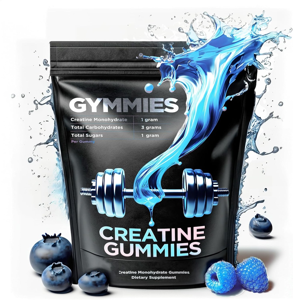 Creatine Monohydrate Gummies - גידול שרירים, ביצועים, סיום - 5 Gram Creatine לשרת - טבעוני, non-GMO, Gluten-Free, Made in USA - 90ct (90 Count, Sour Blue Raspberry)