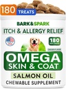 BARK&SPARK Omega 3 Köpekler için - 180 Balık Yağı Köpek Shedding, Skin Alerji Chews, Itch Relief, Hot Spots Tedavisi - Ortak Sağlık - Cilt ve Ön Tamam - EPA & DHA Fatty Asits - Salmon Oil