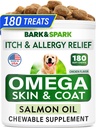 BARK&SPARK Omega 3 for Dogs - 180 Fish Oil Treats for Dog Shedding, Skin Allergy Chews, Itch Relief, Hot Spots Treatment - Joint Health - Skin and Coat Supplement - EPA & DHA Fatty Acids - Salmon Oil