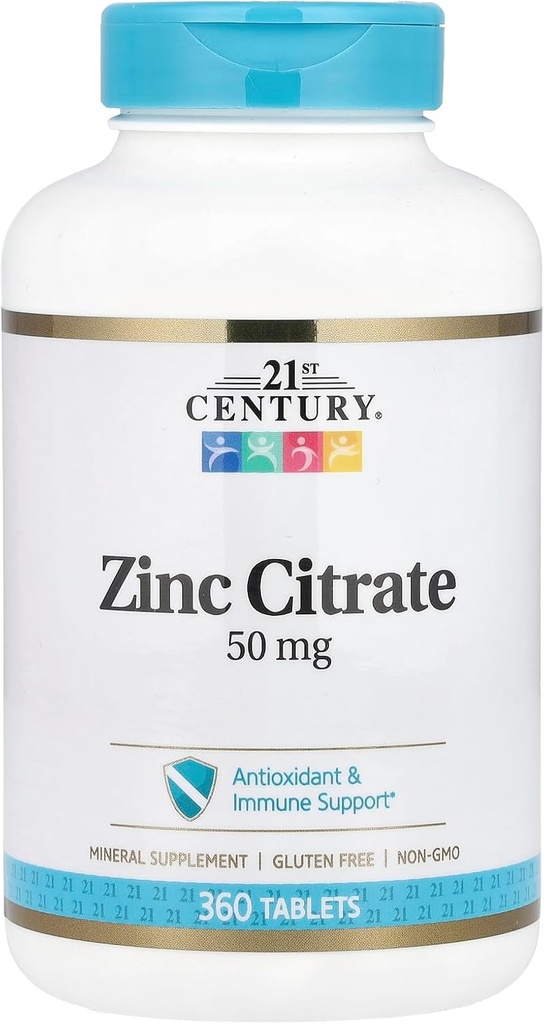 Citrato de zinc do século XXI 50mg, 360 Conde, Branco