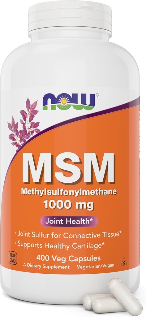Agora MSM 1000mg Capsules Veg, 400 Conde Metil-Sulphonyl-Metano, feito en Estados Unidos, Suplemento de xofre, Non-GMO, Vegan Vegetarian Friendly
