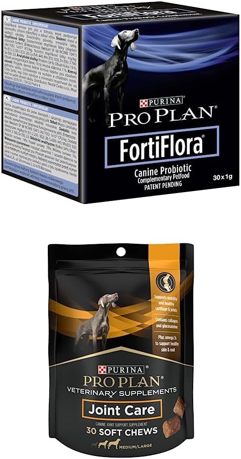 Pacote de Purina Pro Plano Suplementos Veterinários FortiFlora Dog Probiotic Supplement, - 30 ct. Caixas + Purina Pro Plan Suplementos Veterinários Cuidados Conjuntos para Cães de Raça Grande Hip e Joint