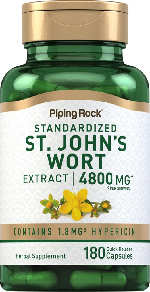 Piping Rock St. John's Wort Capsules | 4800 mg | 180 pílulas | Extracto Suplemento para mulleres e homes | Non-GMO, Gluten Free