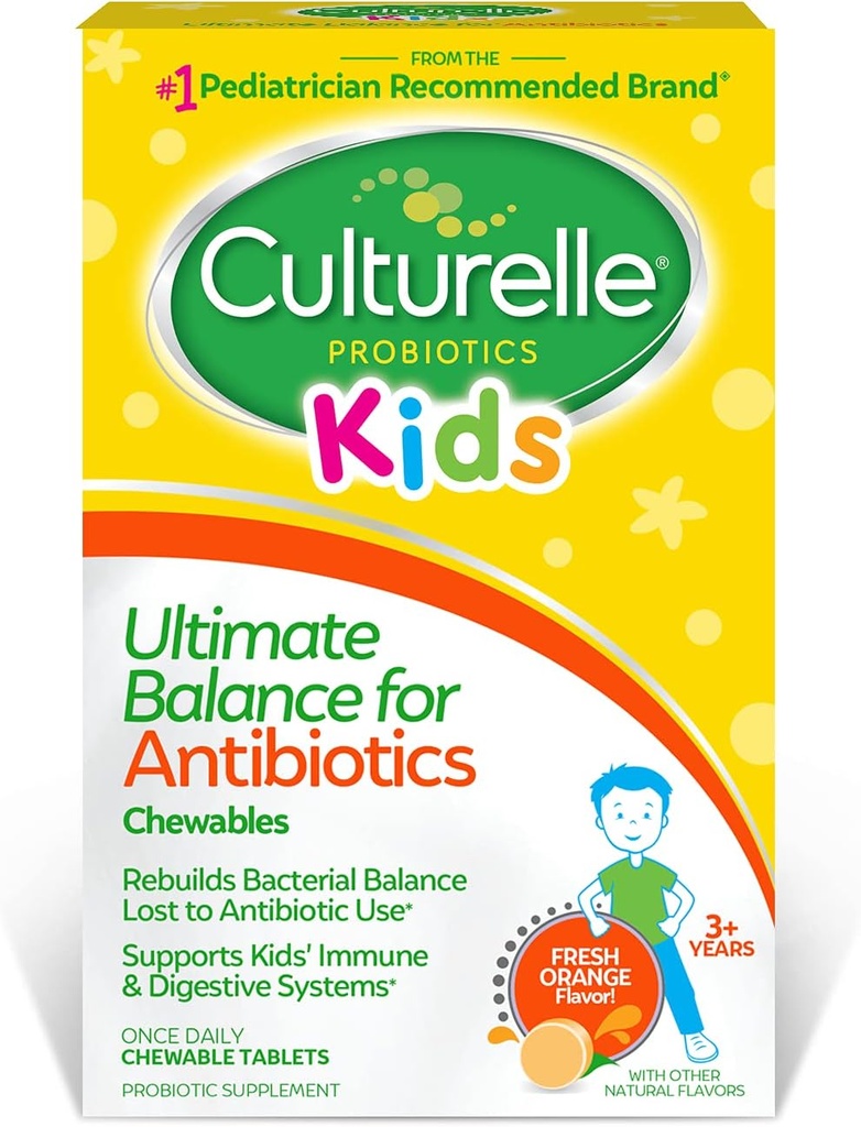 Kulturne probiotike Ultimate Balance Probiotic za antibiotike Starost 3+,20 Count,Orange,Probiotik za otroke pomaga obnoviti dobre bakterije Izgubljeni med antibiotično uporabo in podpira zdrav imunski sistem