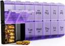Astero AM PM Extra Large Pill Organizer, 7 Day Pill Case 2 Times, XL Day Night Pill Case Bi aldiz egunean, Oversized Daily Medicine Organizer for Vitamin, Pill Edukiontzi (Purple)