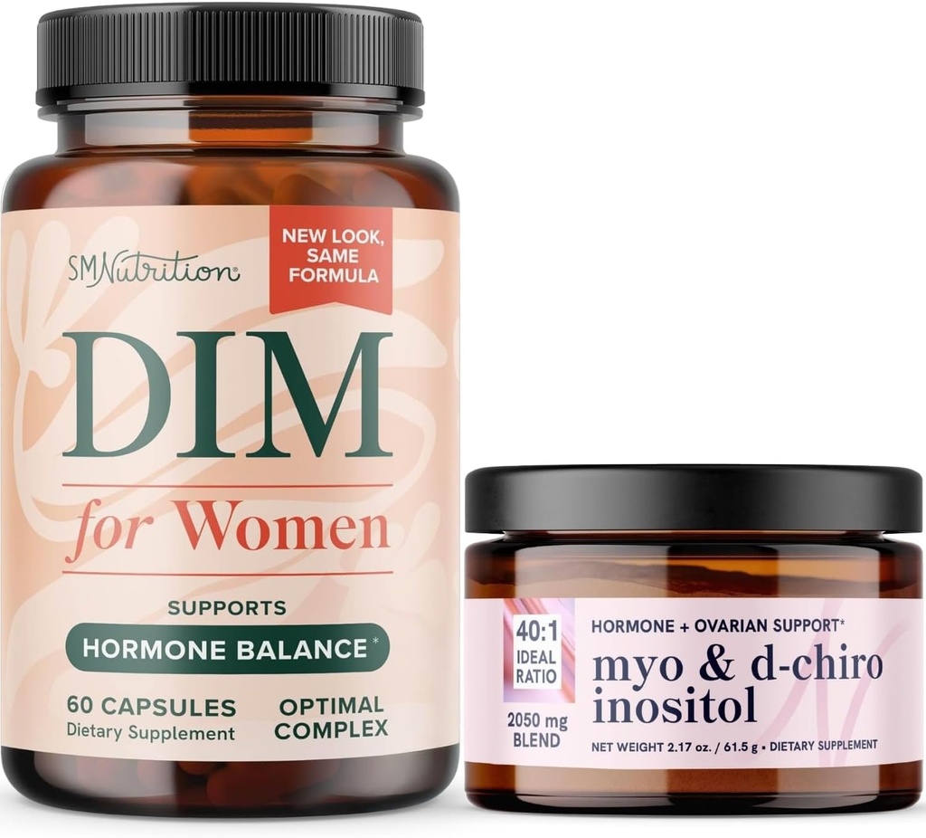 Myo- Inositol Powder Complex and Women 's DIM Supplement 124; Hormonos Balance Bundle with Ideal 40: 1 Ratio Myo- Inositol & D- Chiro Inositol Powder (30 Servings) and DIM Supplement for Women (60 Servings)