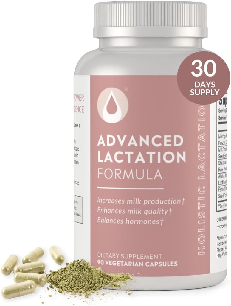 Holistický Laktácia® Advanced Laktácia Formula (30 porcií), doplnok k podpore mlieka, obsahuje organické Moringa a mlieko Thistle extrakt, senovka grécka-free