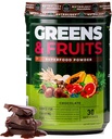 Nutrologie Verts et fruits Fruits, légumes, poudre de betterave et mélange de champignons, probiotiques, enzymes digestives, fibre, antioxydants, support immunitaire, sans gluten - chocolat