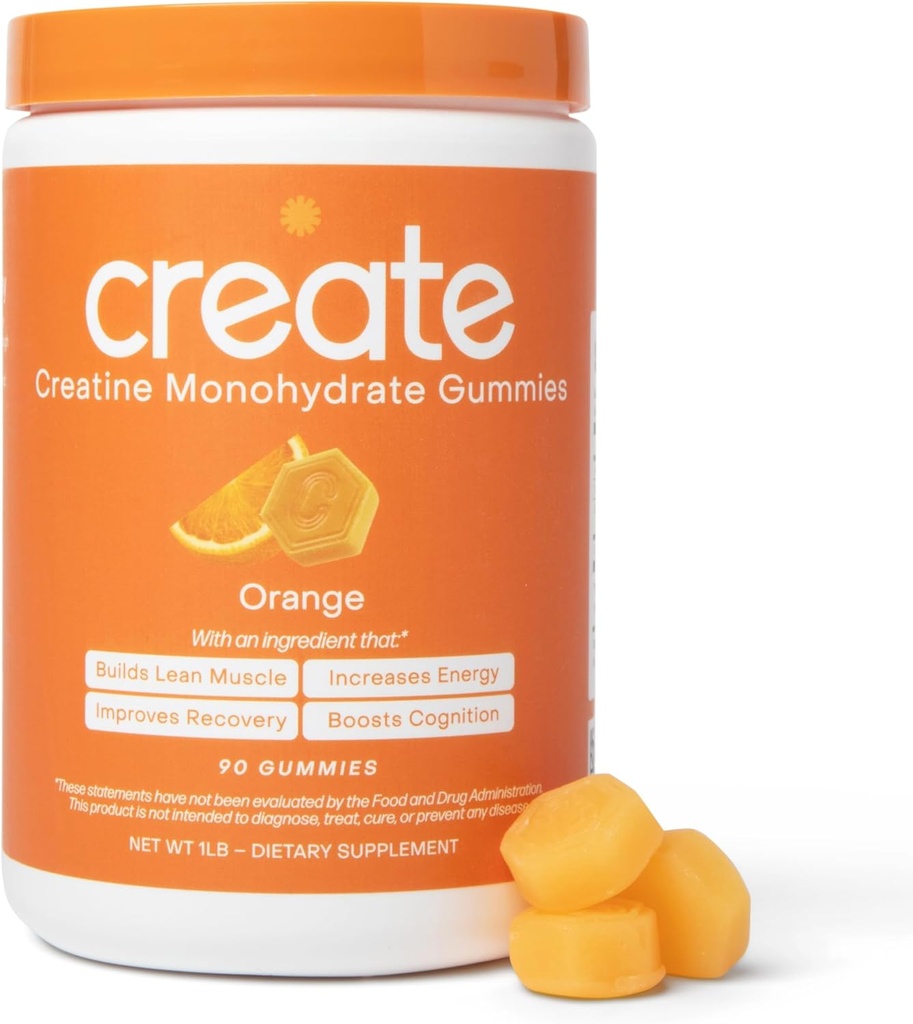 Buat Creatine Monohydrate Gummies for Men & Women, Boost Focus, Strength, and Endurance, Anti-Melting Formula, Vegan, Gluten- Free, Non-GMO, 1.5g Creatine per Gummy (Orange, 90)