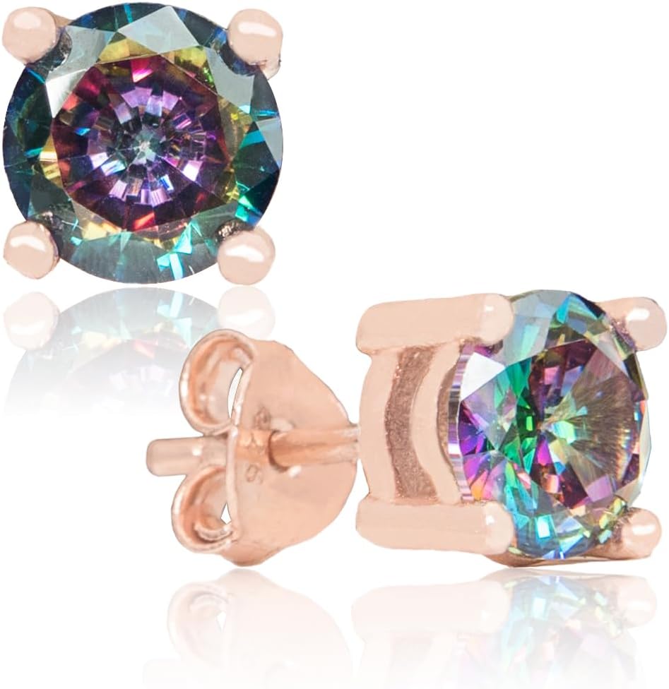 ручної роботи Rose Gold Plated Natural Mystic Topaz Sterling Silver Жеребець сережки