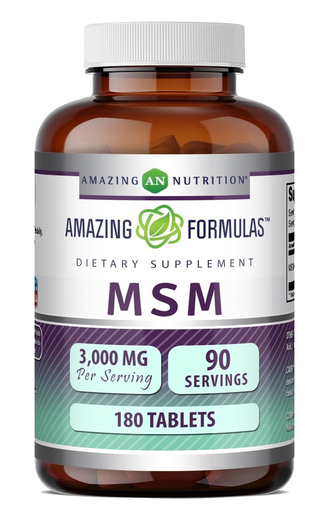 Amazing Formulas MSM (Methylsulfonylmethane) Supplement | 3000 Mg per Serving Supplement | 180 Tablets | Non-GMO | Gluten Free | Made in USA