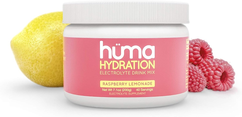 HUMA CHIA Hydration Drink Mix, Raspberry Lemonade 40 Servings - Low Calorie, High Electrolyte Powder - 100% Natural, 1g Sugar, 10 Cal